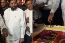 Maharashtra Deputy CM Eknath Shinde Cuts Birthday Cake With An iPhone, Video Goes Viral