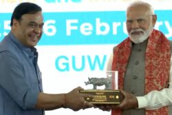 Assam CM Himanta Biswa Sarma Gifts One-Horned Rhino Made Of Semiconductor Chips To PM Modi