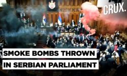 Tear Gas, Flares In Serbia's Parliament As Opposition Protests Fatal Collapse of Train Station Roof