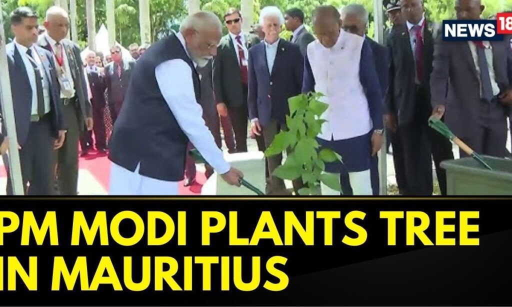 PM Modi Plants 'Wood Apple Plant' In Mauritius As Part Of The 'Ek Pedh Maa Ke Naam' Initiative