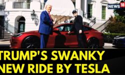 Trump's New Ride! President Donald Trump Buys Sleek Red Tesla from Elon Musk at the White House