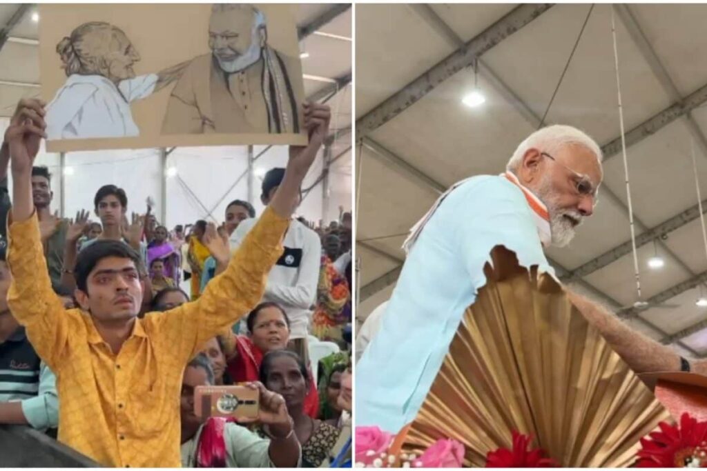 PM Modi Signs Sketch For Emotional Fan In Touching Gesture At Silvassa Event | Video