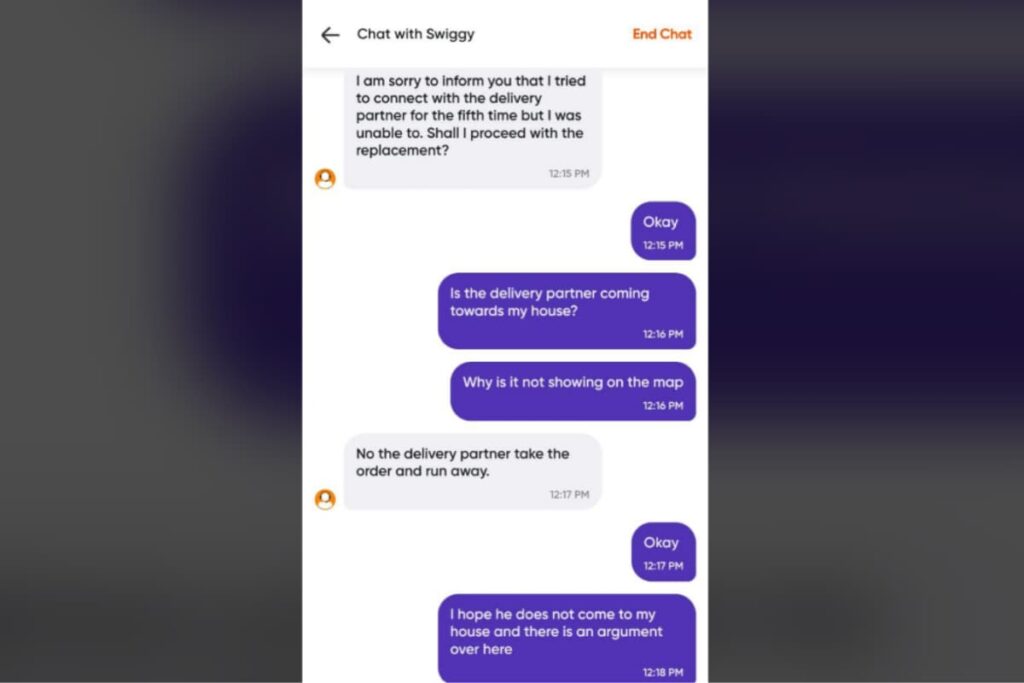 'Delivery Partner Took The Order And Ran Away’: Swiggy Support's Response Stuns Customer