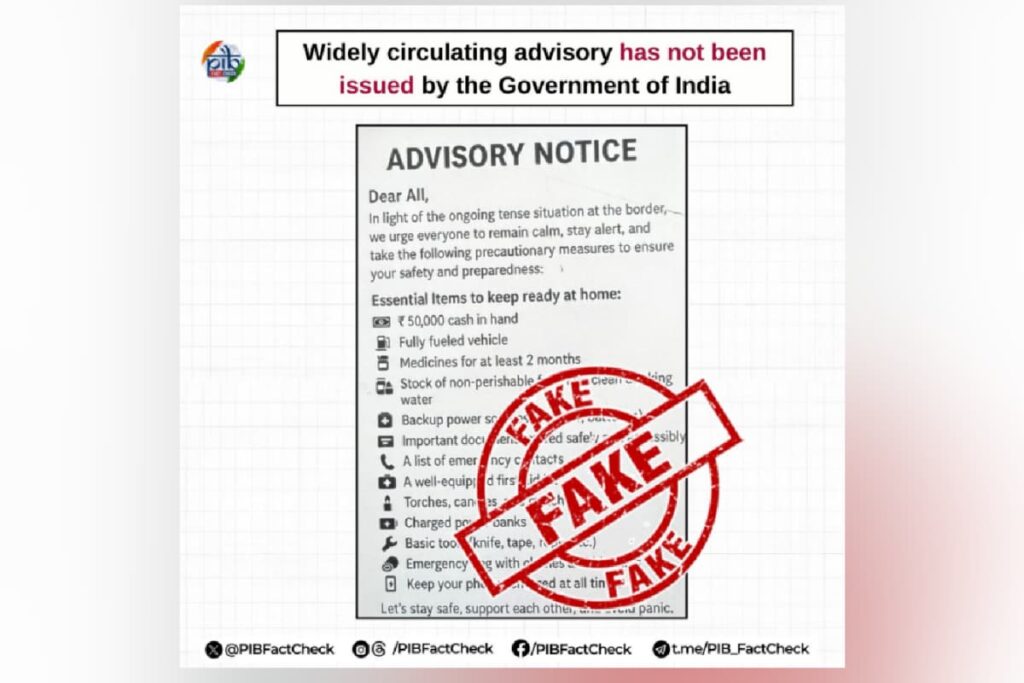 Rs 50k Cash, Medicine Stock Advised Amid India-Pakistan Tensions? PIB Fact-Checks Viral Post