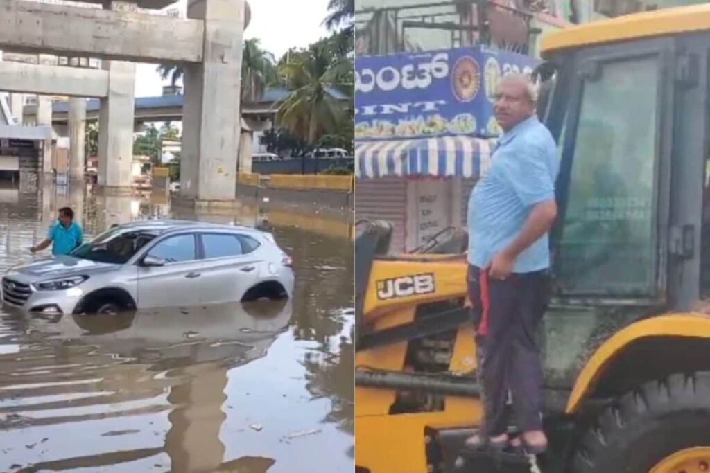 Bengaluru Rain: MLA Visits Waterlogged Area On Bulldozer, Netizens Plan To Use Boats