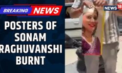 Indore Couple Missing | Posters Of Sonam Raghuwanshi Burnt Outside Raja's House | News18