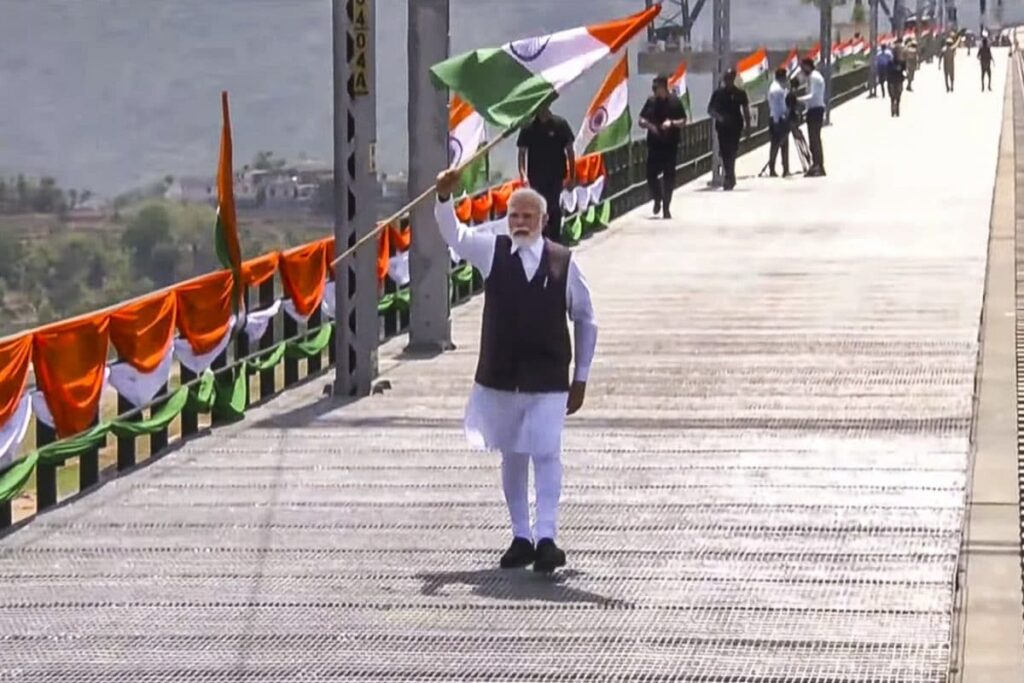 PM Modi Walks With Tricolour On Chenab Bridge, Inaugurates World's Highest Railway Arch | Watch