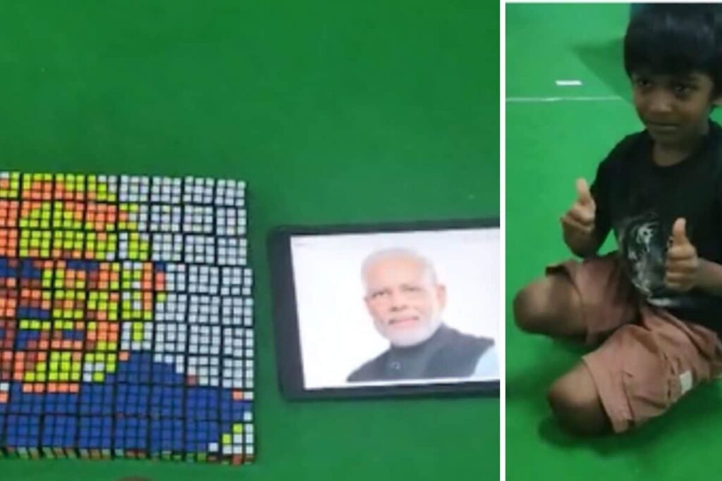 PM Modi’s Portrait With 99 Rubik’s Cubes In 20 Minutes: Telangana’s 6-Year-Old Makes Heads Turn