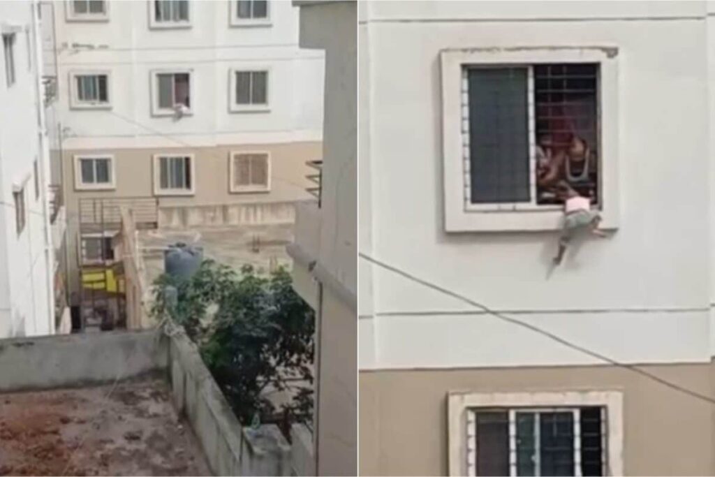 On Cam: Off-Duty Pune Fireman Saves 4-Year-Old Dangling From Window After Mom Leaves Her Alone