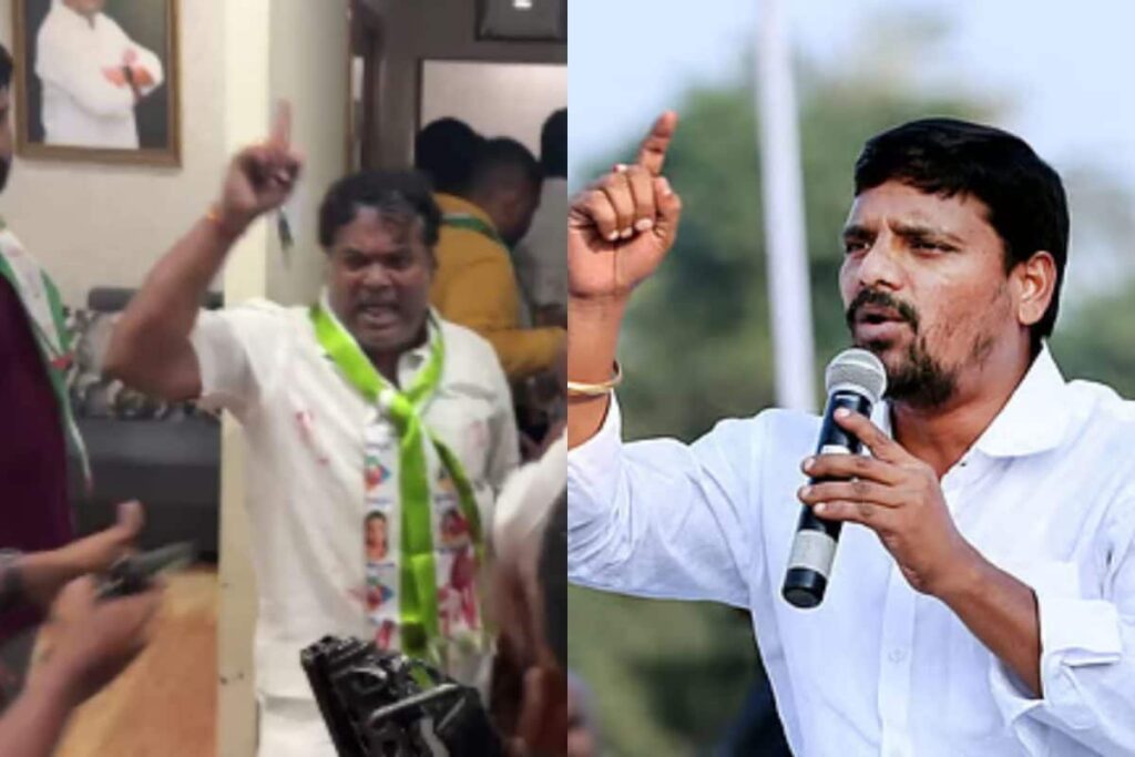 MLC Teenmar Mallanna’s Gunman Fires In Air As Telangana Jagriti Activists Vandalise Office