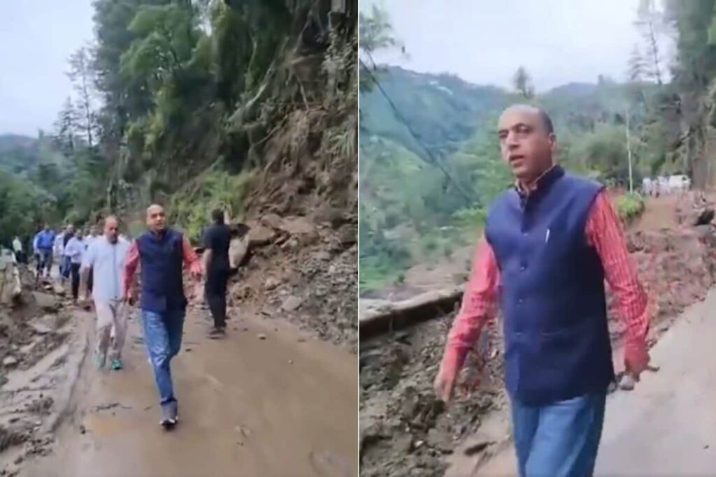 Himachal Pradesh Ex-CM Jairam Thakur Narrowly Escapes Falling Debris In Mandi | Watch