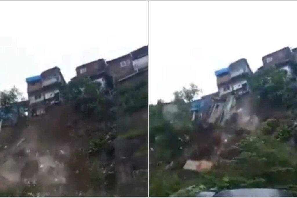 Mumbai Rains: Wall Collapse Sparks Landslide In Bhandup, Buildings Crumble Downhill | Watch