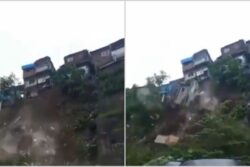 Mumbai Rains: Wall Collapse Sparks Landslide In Bhandup, Buildings Crumble Downhill | Watch