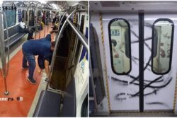Caught On Camera: Man Sprays Black Paint On Kolkata Metro's Door As Passengers Look On