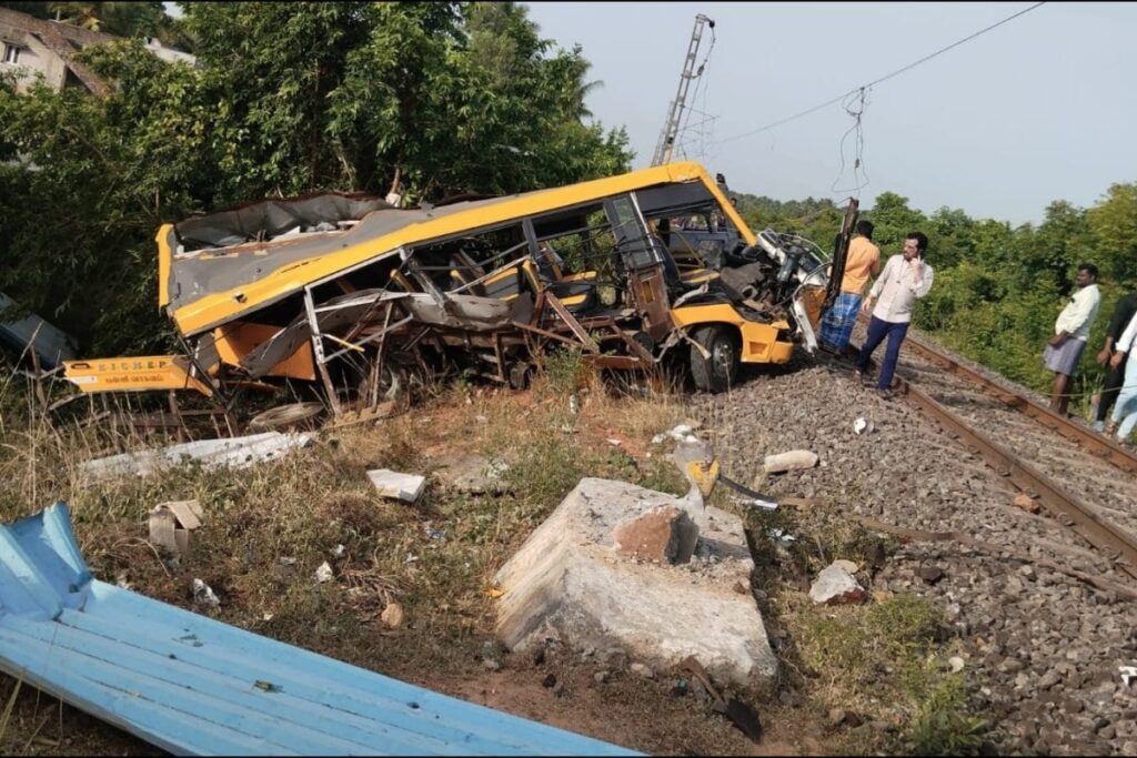 3 Students Killed After School Bus Crossing Railway Track Hit By Train In Tamil Nadu
