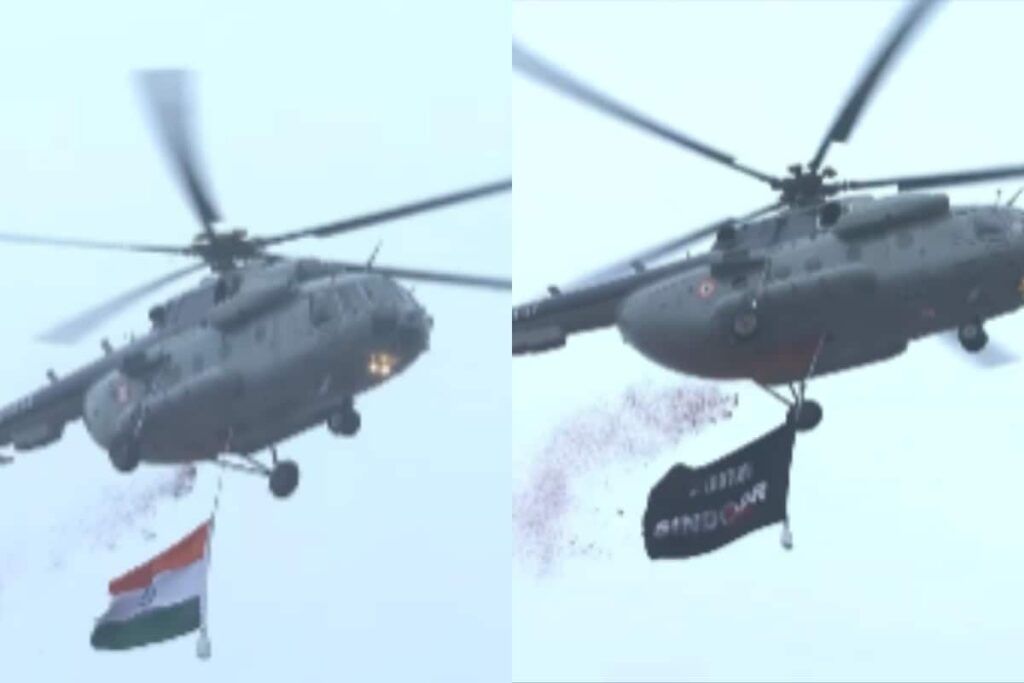 Video: IAF Choppers Display Tiranga And Op Sindoor Banner, Shower Petals Over Red Fort
