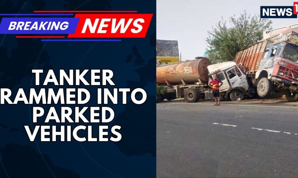 A Tanker Rammed Into Parked Vehicles In Gujarat On Aug 15. No casualties | News18 Breaking