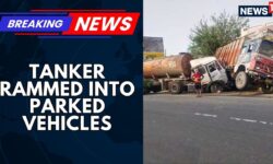 A Tanker Rammed Into Parked Vehicles In Gujarat On Aug 15. No casualties | News18 Breaking