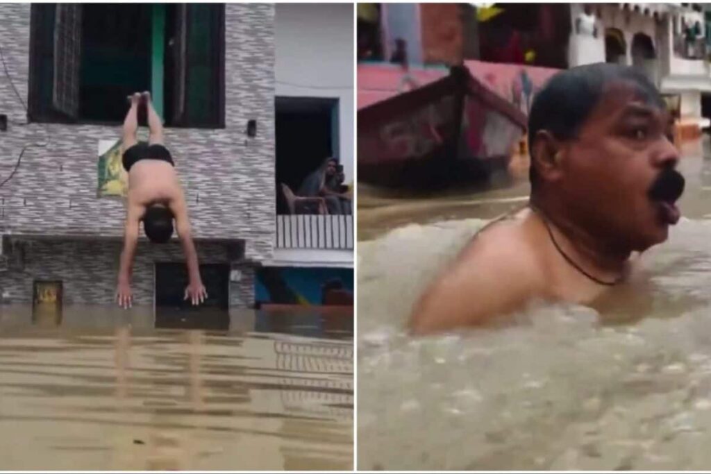 UP Cop, Who Worshipped Floodwaters At Doorstep, Now Dives Into 'Ganga Maiyya' | Video