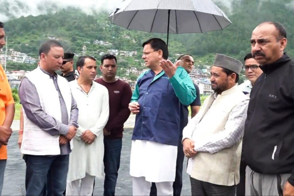 Uttarakhand CM Dhami Conducts Aerial Survey, Reviews Rescue Ops In Flood-Struck Dharali