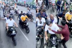 Man Breaches Security, Kisses Rahul Gandhi During Bike Rally In Bihar | Video