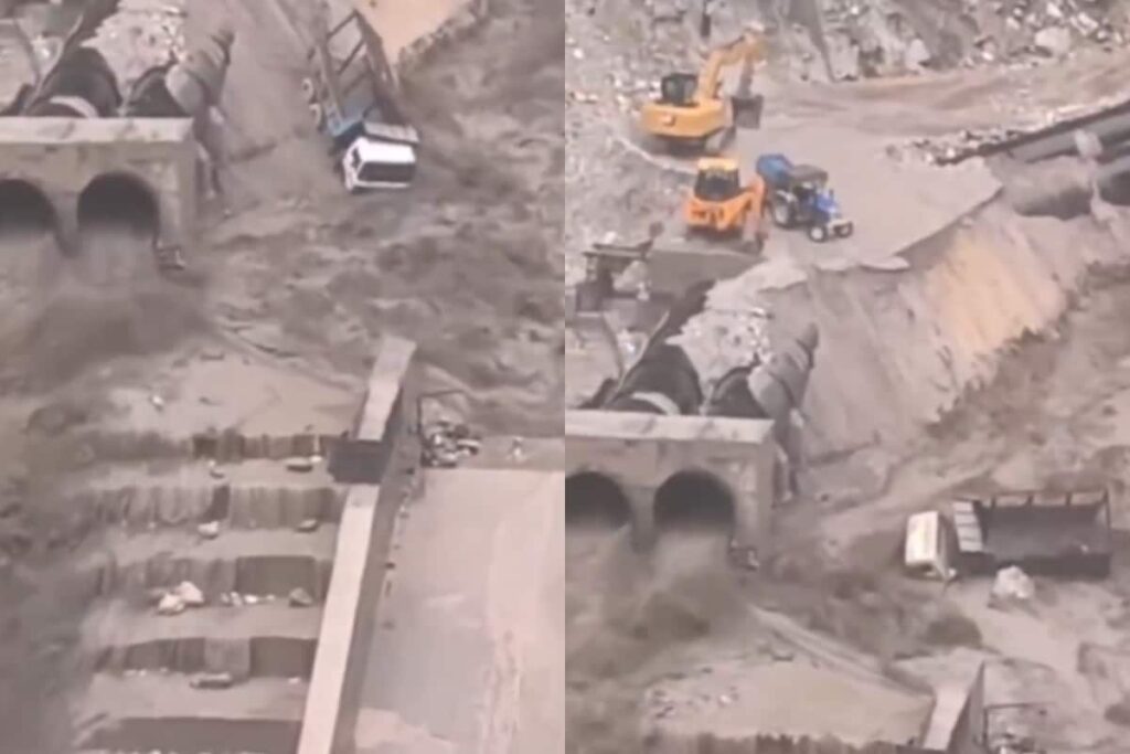 Vehicles Swept Away After Dam Collapses Amid Heavy Rainfall In Himachal | Video