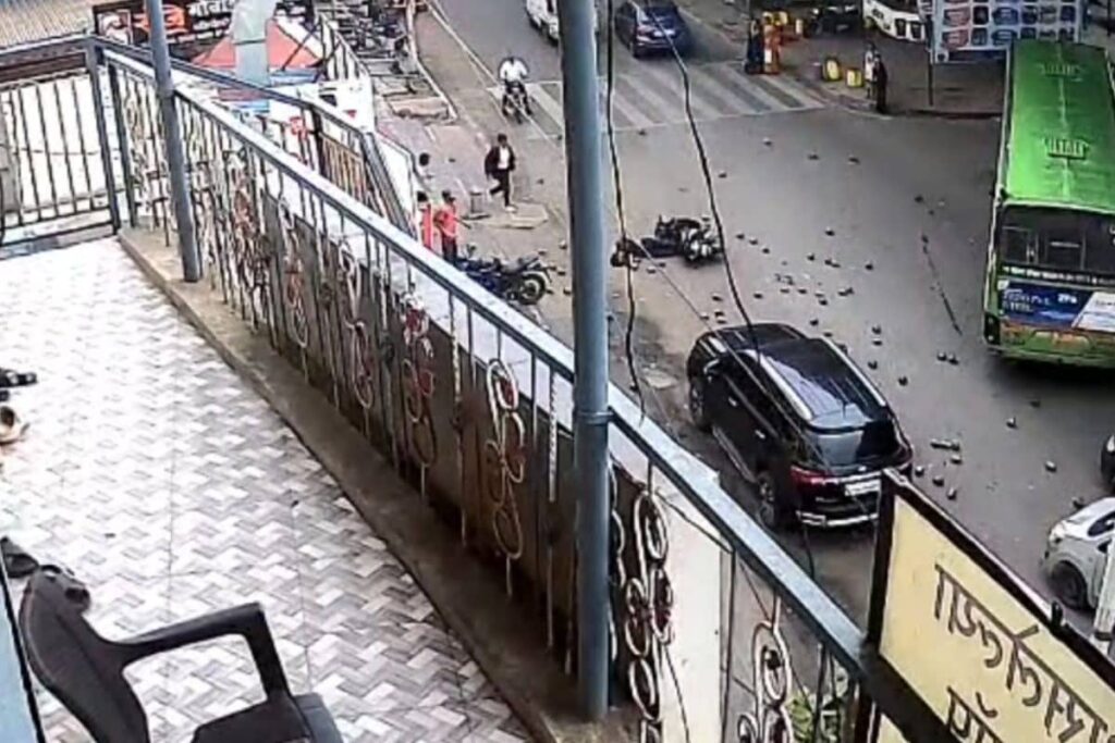 Pune Motorcyclist Injured After Heavy Iron Load From Flyover Falls On Him | Video