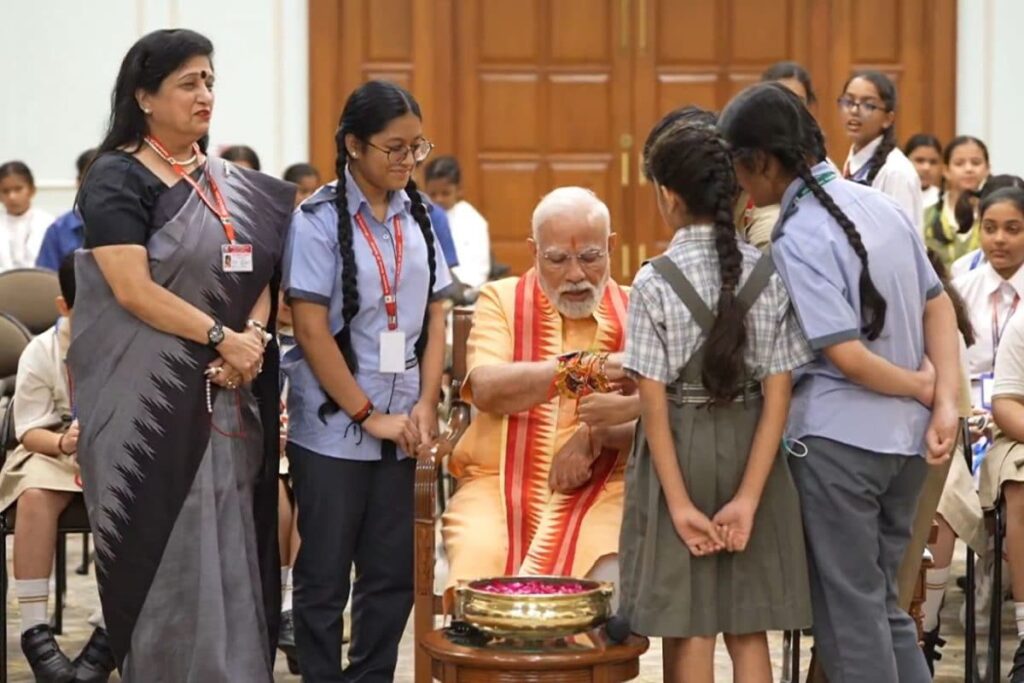PM Modi Celebrates Raksha Bandhan With School Kids, Brahma Kumari Members At His Residence