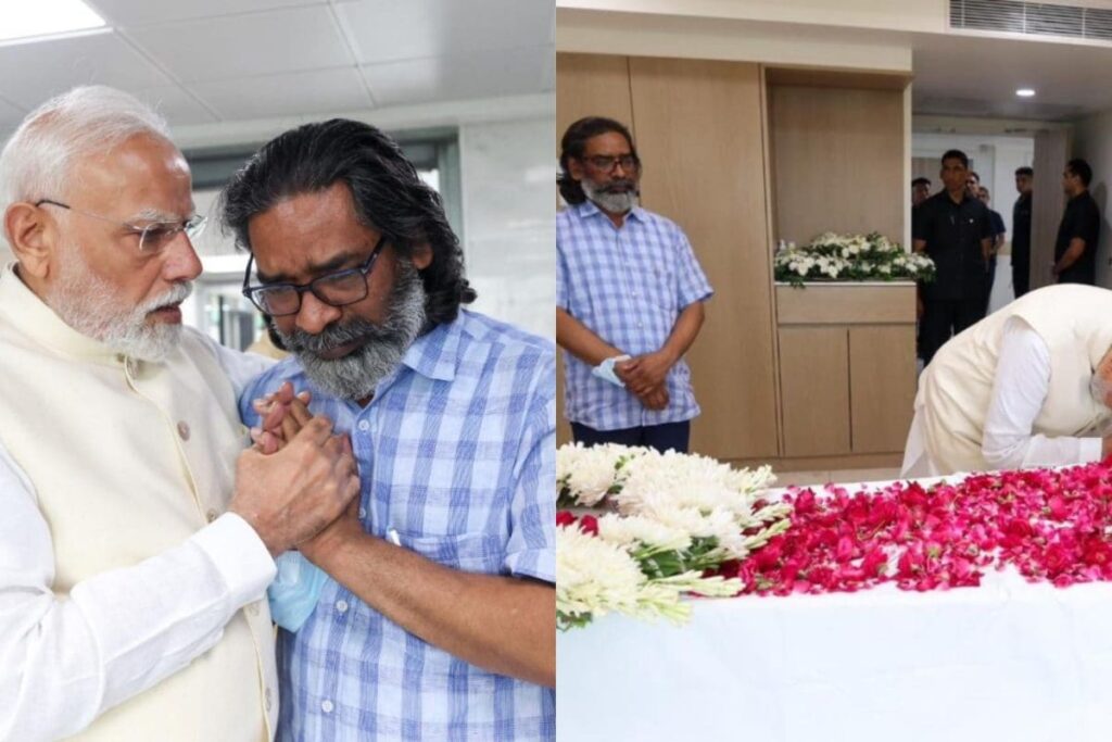 PM Modi Pays Homage To Shibu Soren, Consoles Hemant Soren On Father's Demise
