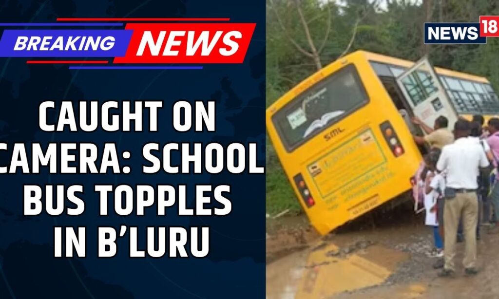 Bengaluru School Bus With 20 Students Narrowly Escapes Accident, Topples After Hitting Pothole