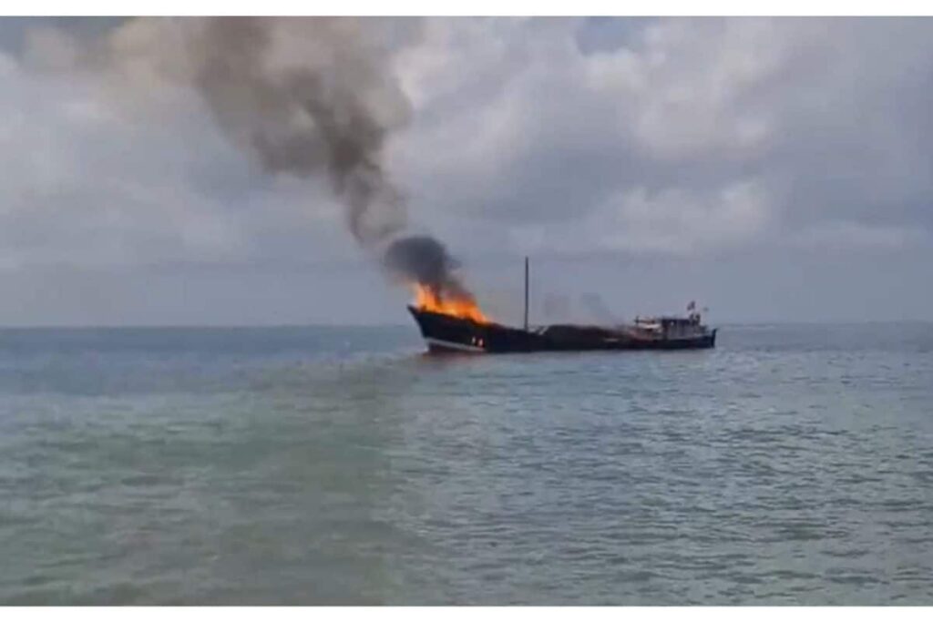 Somalia-Bound Ship Carrying Rice, Sugar Catches Fire At Porbandar Jetty, Towed Out To Sea