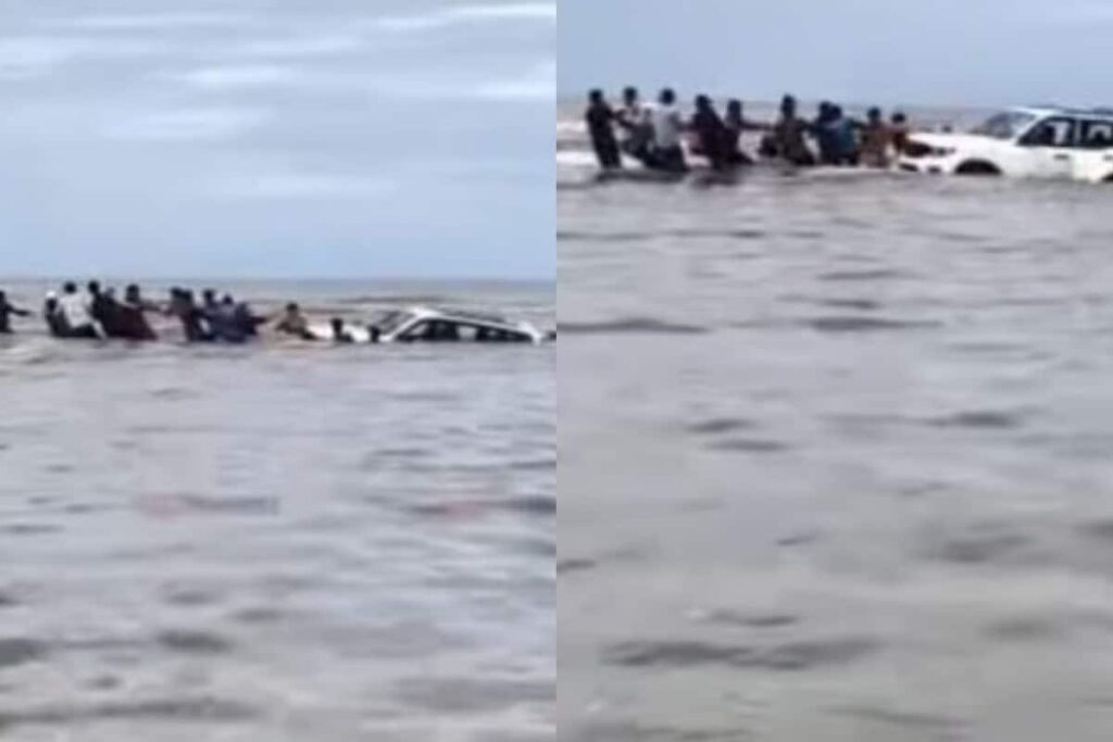 Driving Too Close To Shoreline, SUV Gets Stuck In Sand At Maharashtra's Vasai Beach