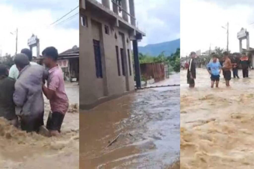 Homes Waterlogged, Bridge Swept Away Amid Flash Floods In Manipur's Imphal | Video