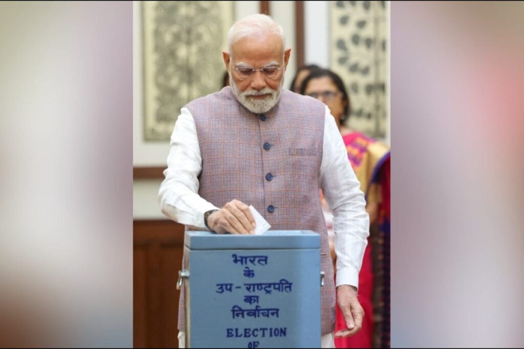 PM Modi Casts First Vote In Vice Presidential Election; Leaves For Himachal Pradesh, Punjab
