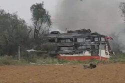 2 Killed In Fire As Bus Hits Live Wire In Jaipur; Gas Cylinders, Motorbikes Were Tied To Roof