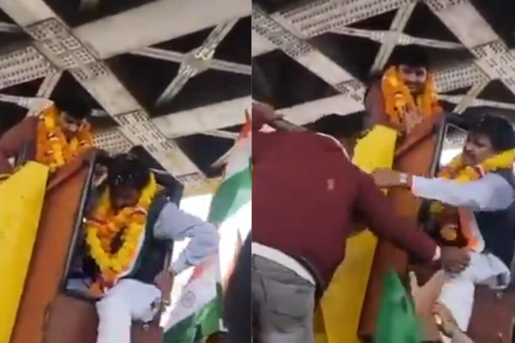BJP MP Slaps Operator After Being Stuck In Crane During Ekta Diwas Event | Video