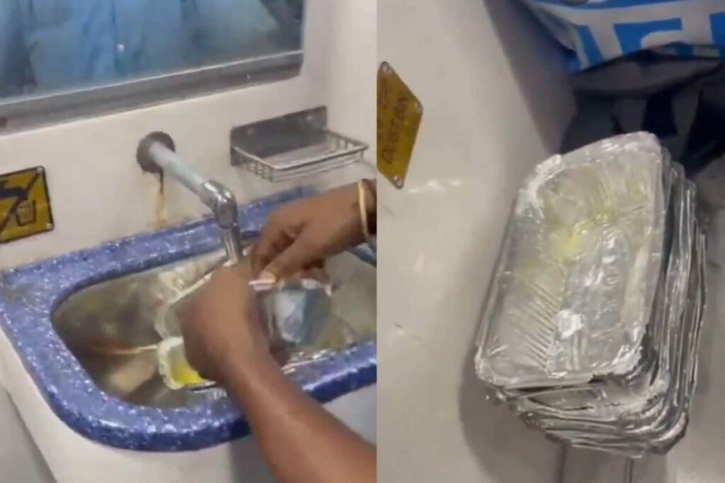 Passengers Alarmed As Video Shows Disposable Food Containers Washed, Reused On Train, IRCTC Reacts