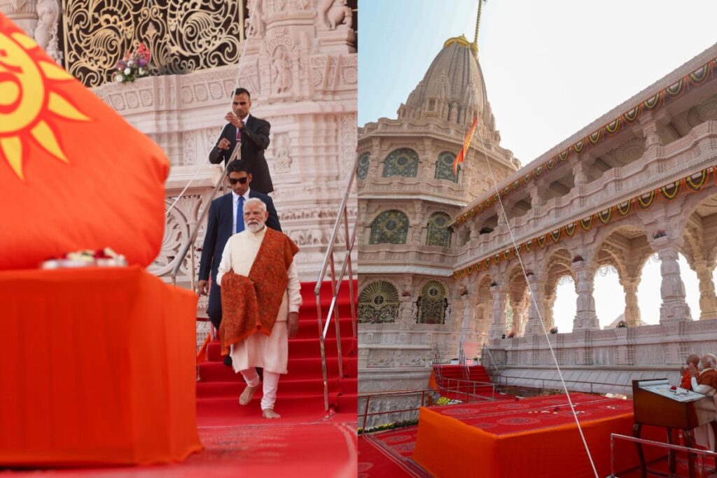 PM Modi Hoists Saffron Flag Atop Ayodhya Ram Mandir, Marking Temple’s Completion | Photos