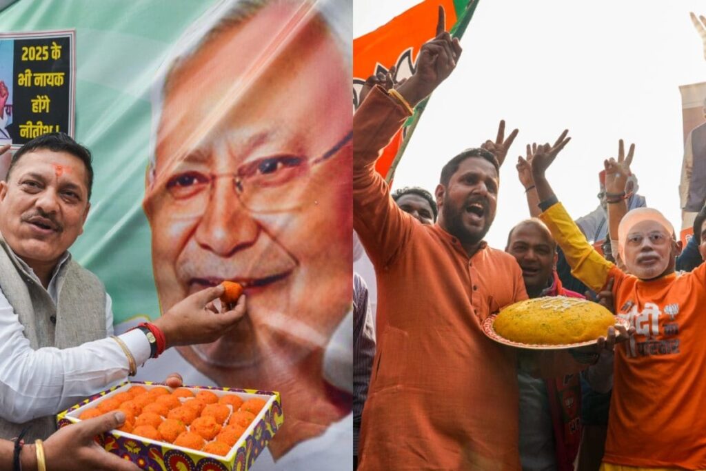NDA Supporters Celebrate Big Bihar Victory With Firecrackers, Dhols, Sweets | Watch
