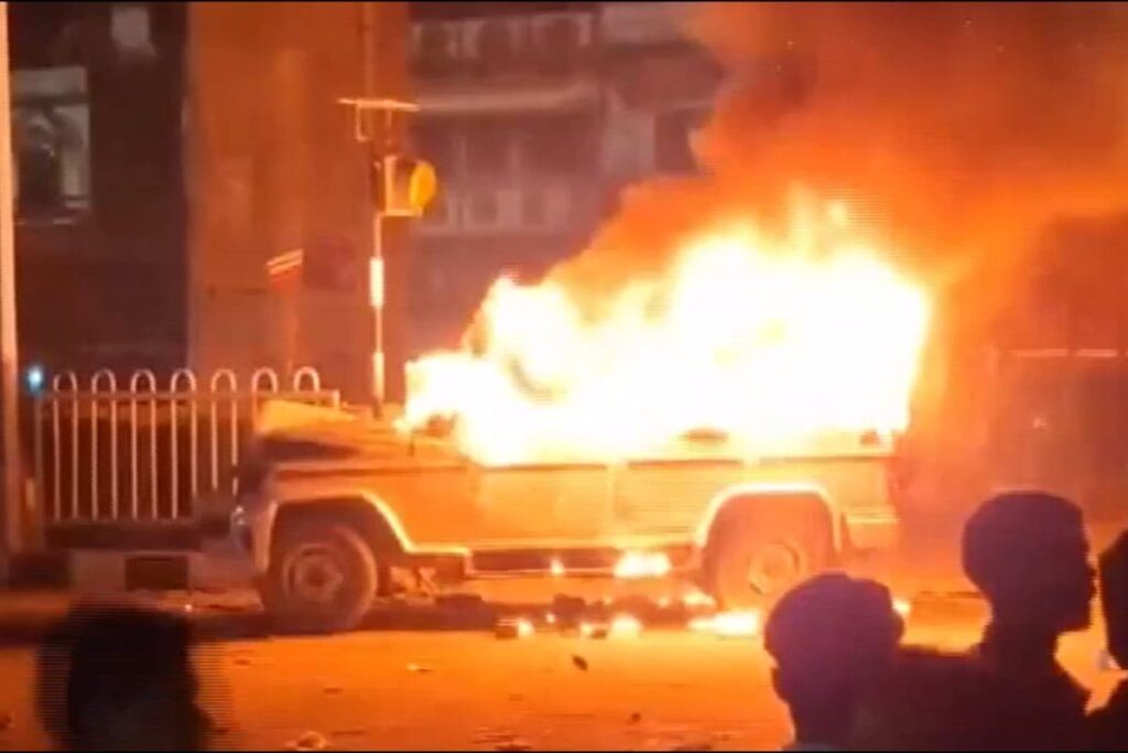 Angry Mob Torches Police Vehicle In Bihar's Gopalganj Over Rumours Of Biker's Death