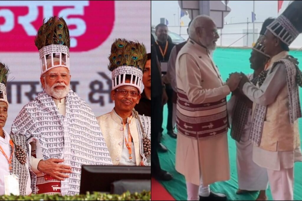 PM Modi’s Gesture Wins Hearts As He Accepts Tribal Headgear On Stage In Chhattisgarh | Video
