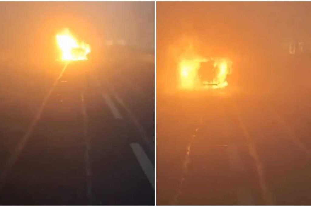 Car Catches Fire On Noida-Greater Noida Expressway, Driver Escapes Unhurt | Video