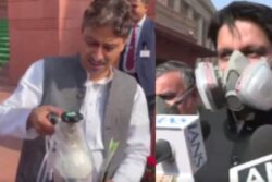 Air Filter Masks, Oxygen Cylinders: How Opposition MPs Stage Delhi Pollution Protest In Parliament