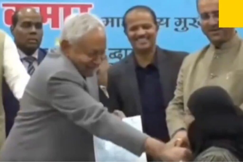 Bihar CM Nitish Kumar Pulls Down Woman’s Hijab At Event, Opposition Calls It ‘Vile Act’