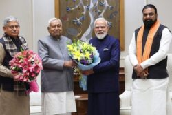 Bihar CM Nitish Kumar, Deputy CM Samrat Choudhary Meet PM Modi In Delhi
