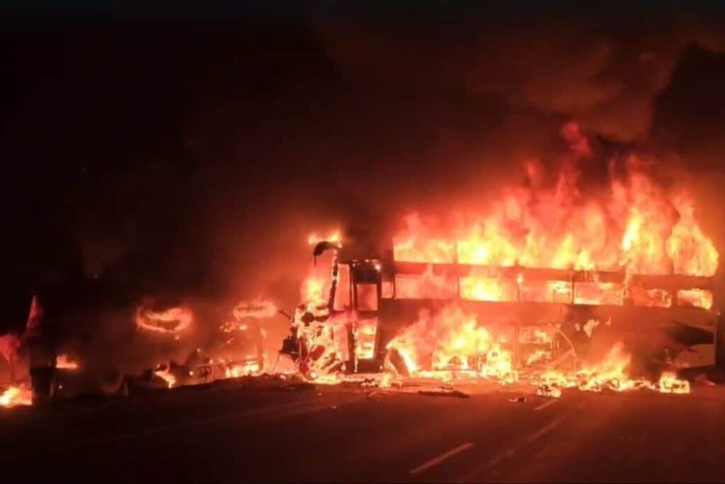 3 Killed As Private Bus, Container Lorry Catch Fire After Collision In Andhra Pradesh's Nandyal