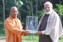 UP CM Yogi Presents Gulabi Meenakari Ayodhya Temple Replica To PM Modi