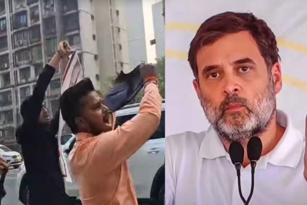 BJP Workers Wave Black Flags At Rahul Gandhi Over Congress' Shirtless Drama At AI Summit