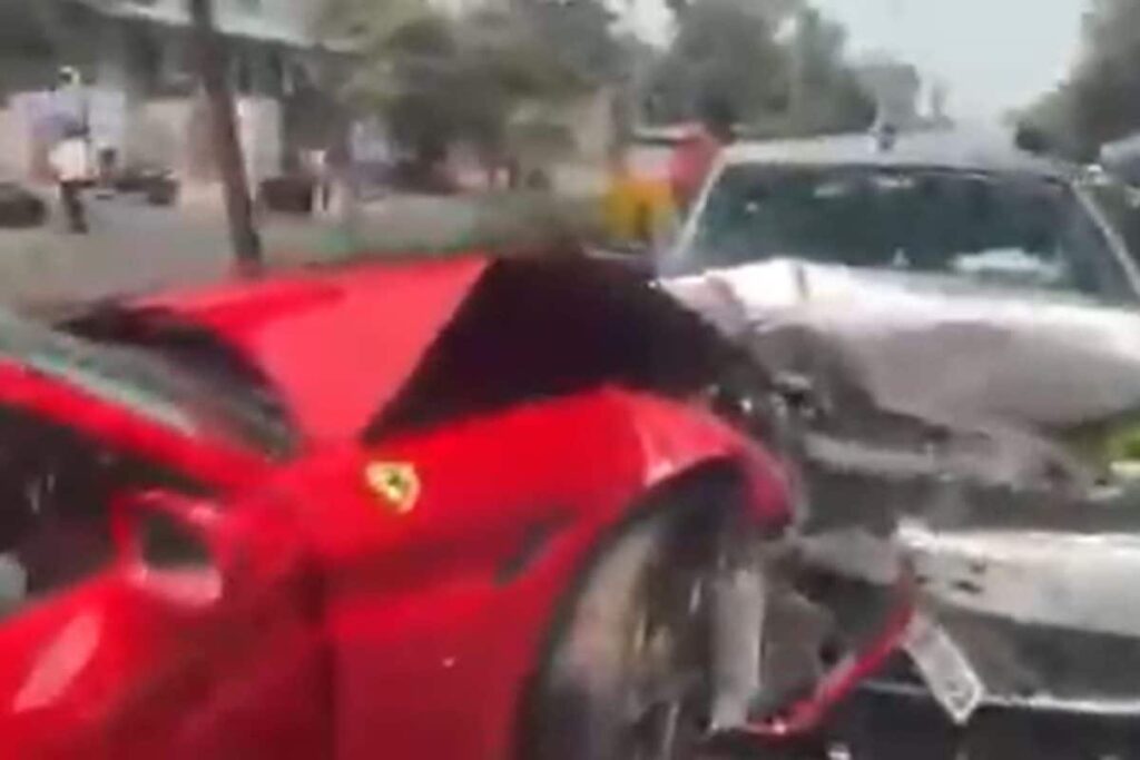 Several Injured After Speeding Ferrari Crashes Into Multiple Vehicles In Hyderabad