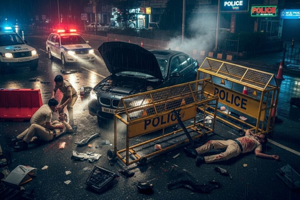 Two Cops Injured In Dehradun After Speeding BMW Rams Into Checkpoint Barricade